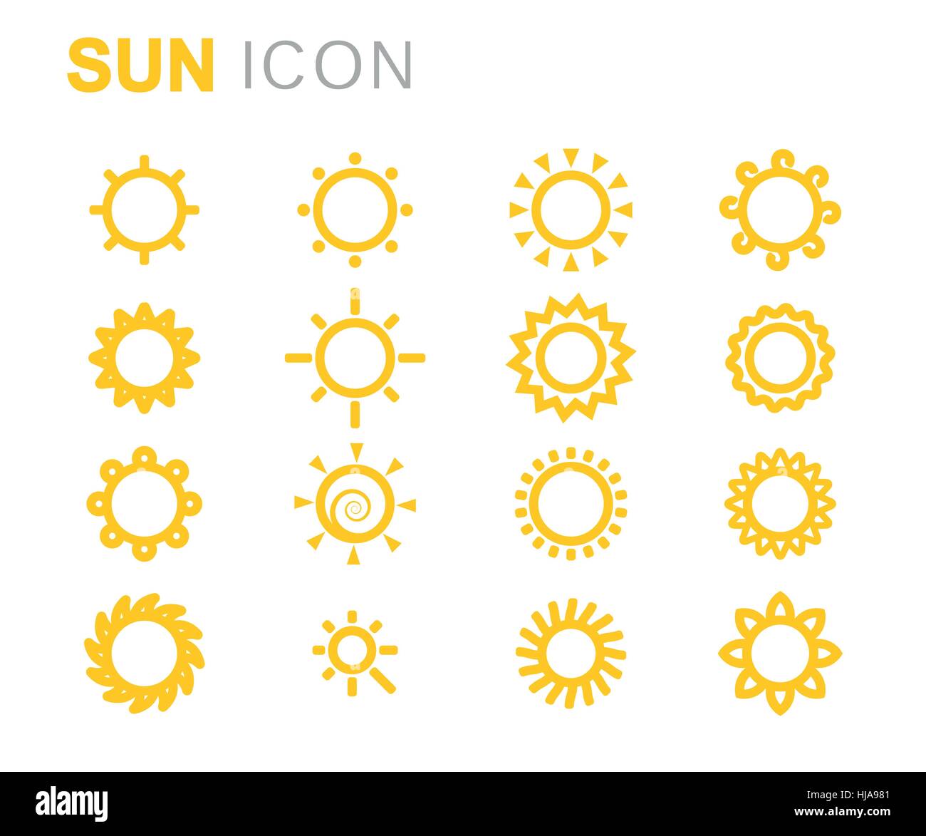 Vector yellow sun icons set on white background Stock Vector Image ...
