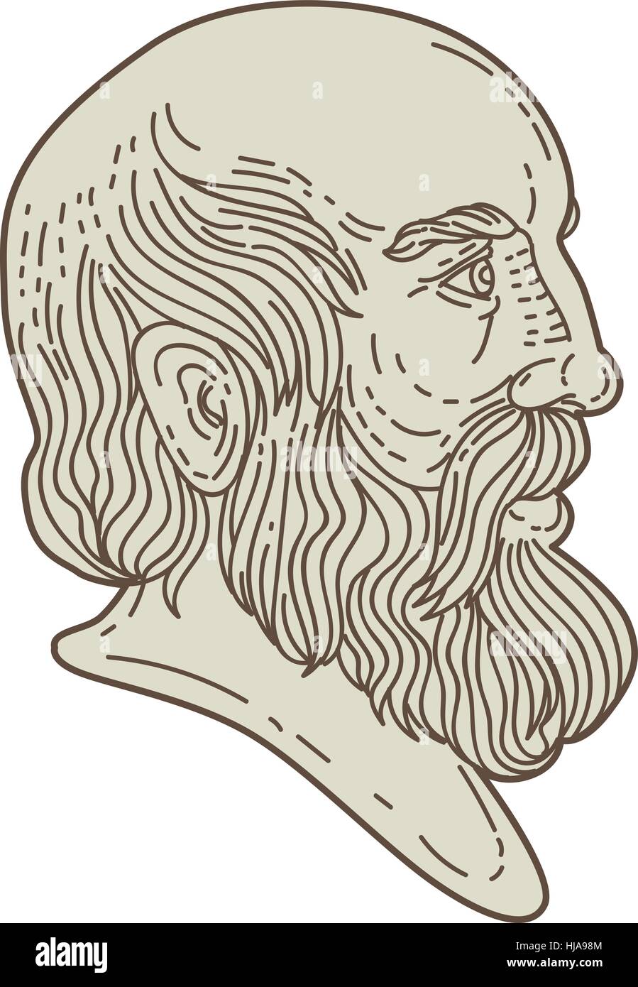 Mono line style illustration of the Greek philosopher Plato head viewed from the side set on isolated white background. Stock Vector