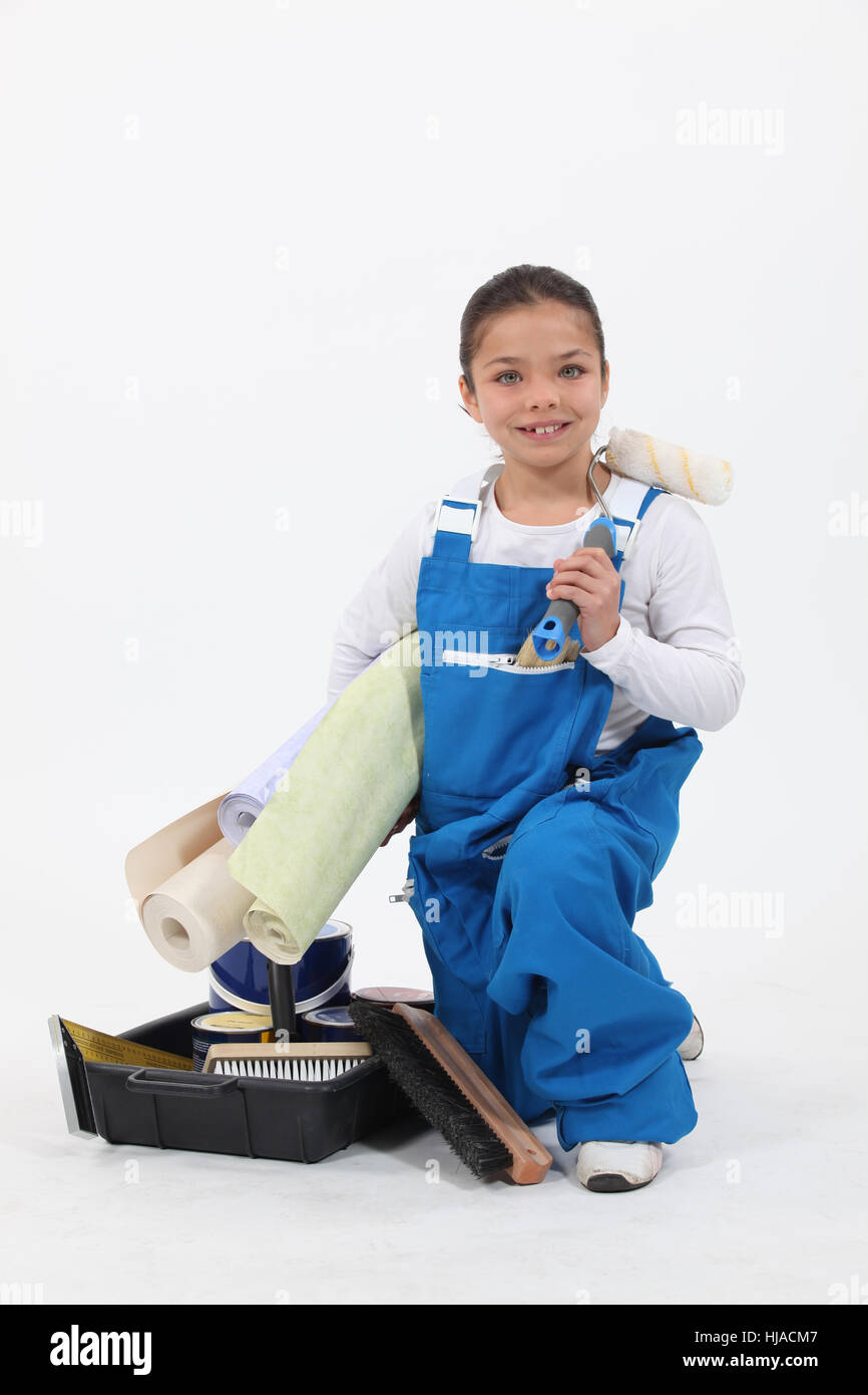 blue, small, tiny, little, short, dressed, clad, overalls, child, girl