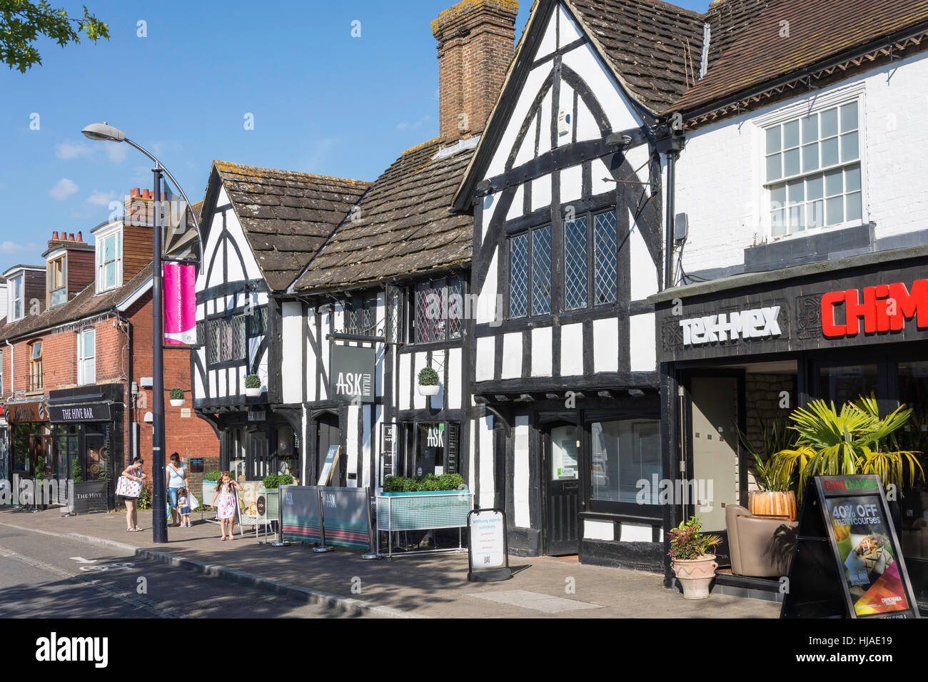 Ask Italian restaurant in 15th century timber-framed building, High Street, Crawley, West Sussex, England, United Kingdom Stock Photo