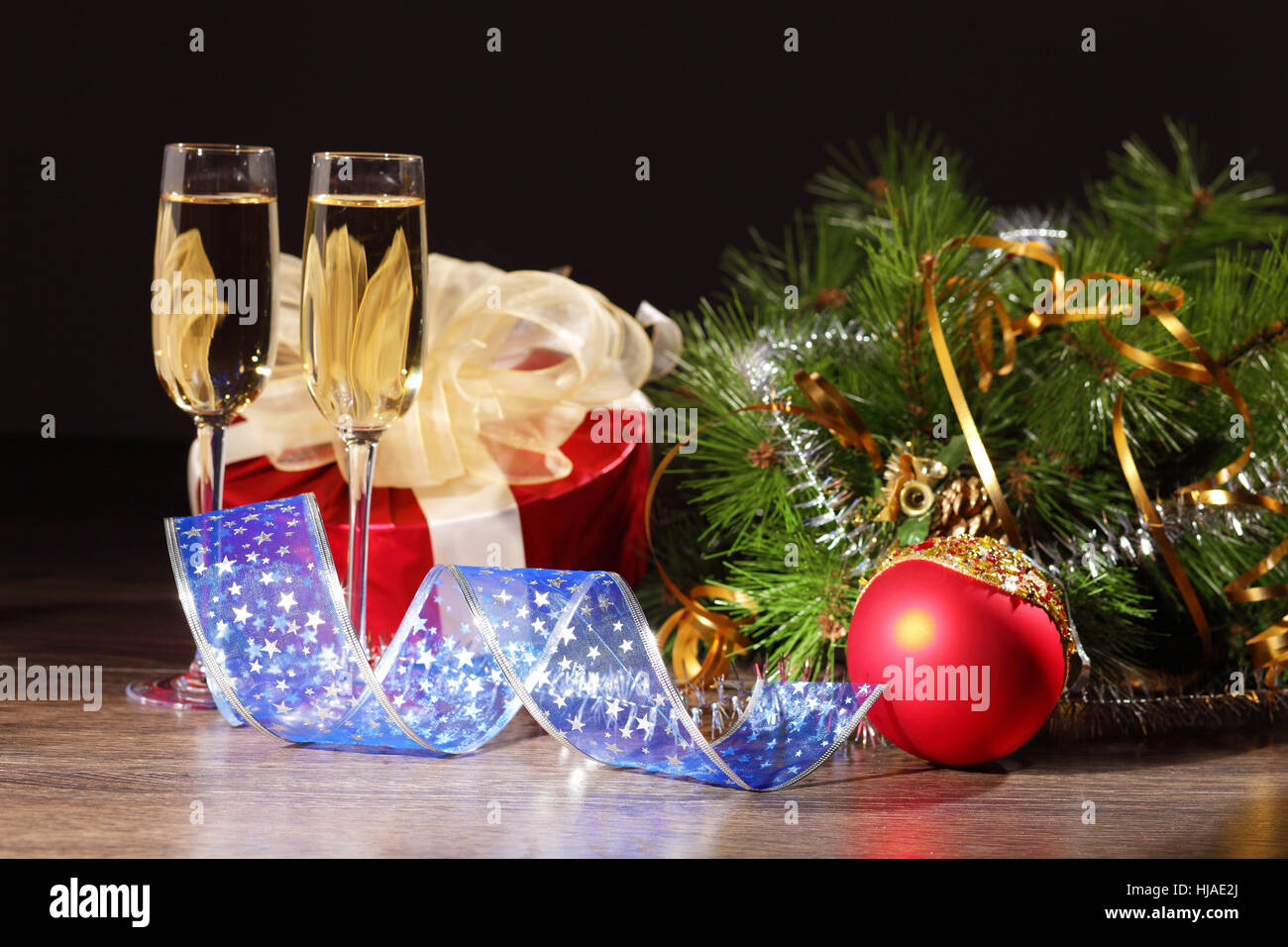 Two champagne glasses ready to bring in the New Year Stock Photo - Alamy
