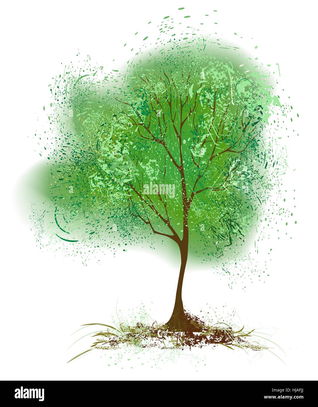 stylized tree with foliage painted with green paint on a white background. Stock Vector
