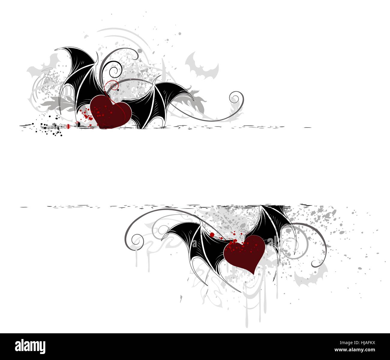 two horizontal banner with artistically painted, hearts, vampire. Stock Vector