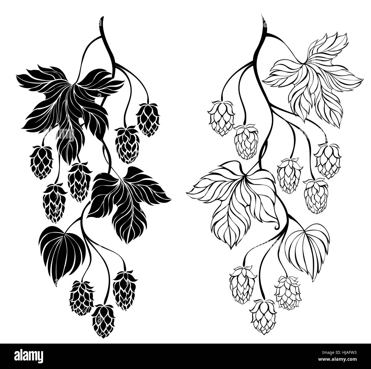 two artistically painted, contour, black branches hop on a white background. Stock Vector