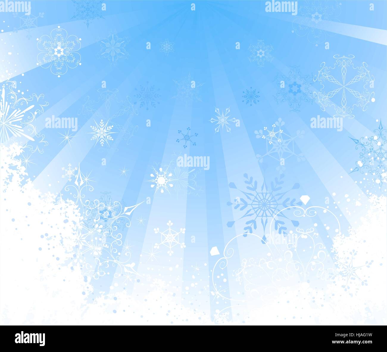 bright, radiant, blue background with a white patterned snowflakes. Stock Vector