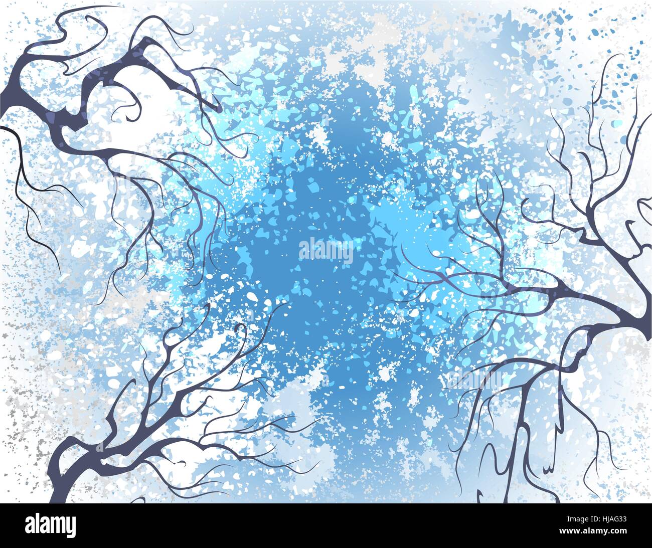 Winter branches, covered with hoarfrost on a background of blue winter sky. Stock Vector