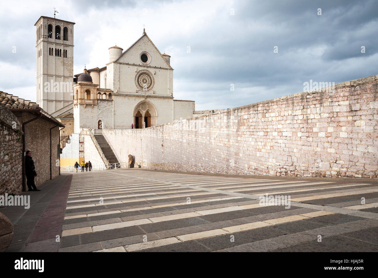 Facade of church after the storm. Assisi, Umbria. Italy Stock Photo