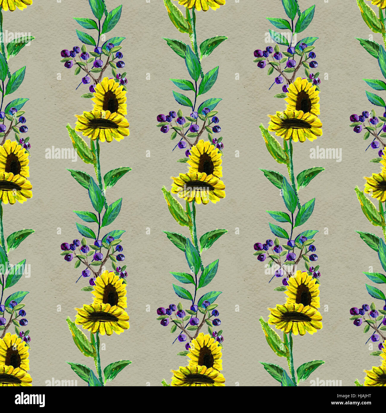 Seamless pattern with flowers and berries Stock Photo - Alamy