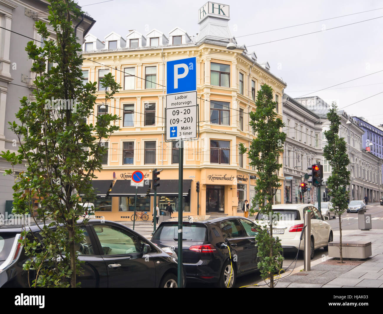 Street parking in Bogstadveien Oslo Norway with charging points for