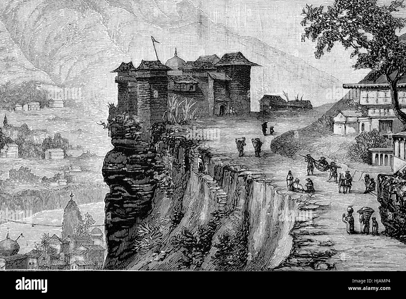 the village of Rampur, the city of the Rama, Himalaya, India, historical image or illustration from the year 1894, digital improved Stock Photo
