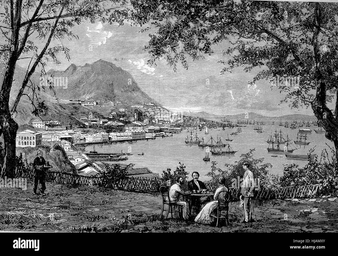 view of Victoria, part of the island of Hongkong, historical image or illustration from the year 1894, digital improved Stock Photo