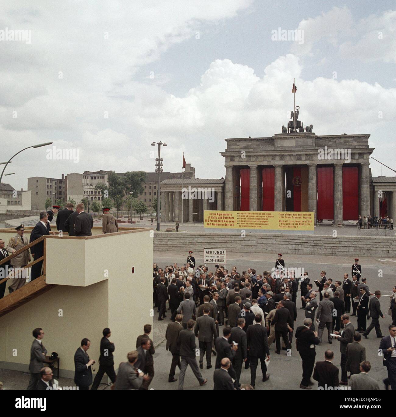 US president John F. Kennedy visits the Berlin Wall and Brandenburg