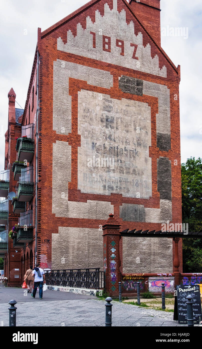 Berlin,House Arnhem,40-41 Badstr. Ghost sign on side of Historic listed building . Built to house employees of SJ Arnhem Safe Factory Stock Photo