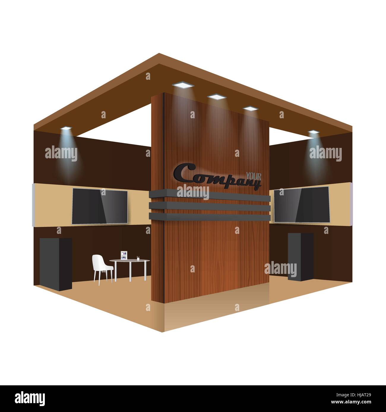 Illustrated unique creative wooden exhibition stand display design info