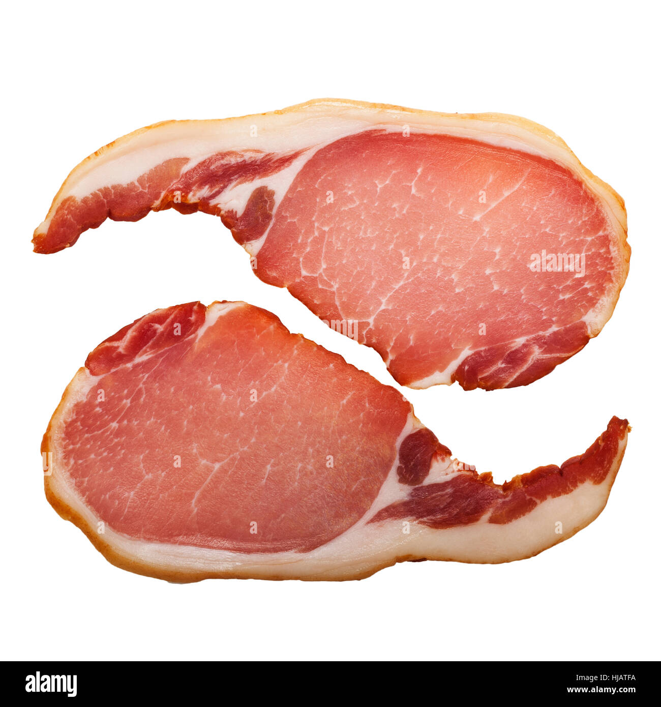 Uncooked rashers of bacon on a white background Stock Photo
