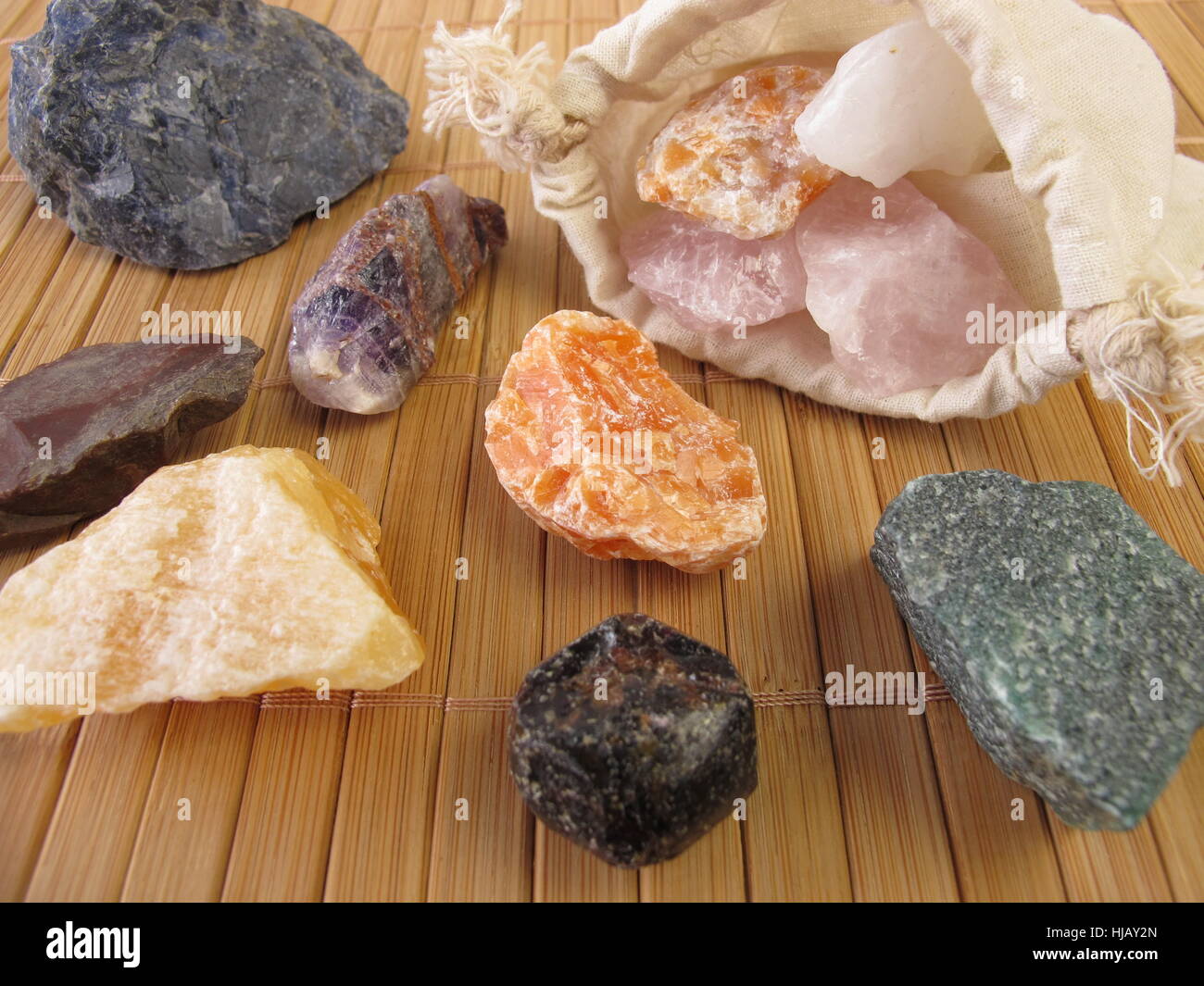gemstones, garnet, cure, bag, gemstones, garnet, rock crystal, minerals, Stock Photo
