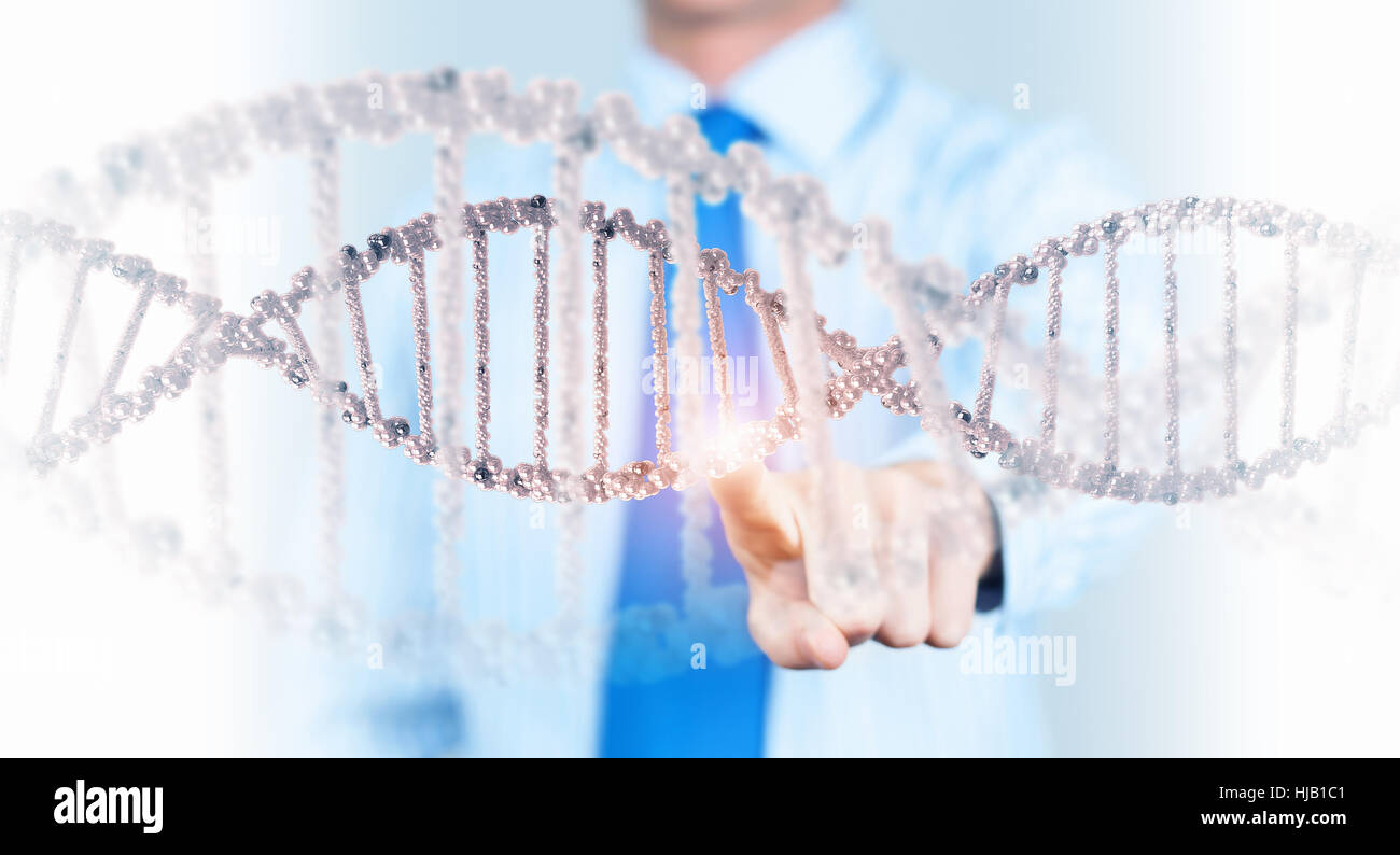 Science concept image of human hand touching DNA molecule Stock Photo ...