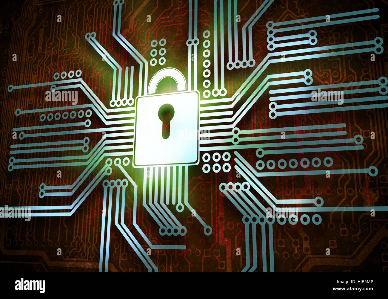 Conceptual digital image of lock on circuit background Stock Photo - Alamy
