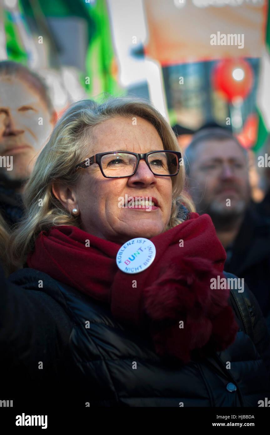 Some 3 thousand demonstrators gathered in Koblenz, Germany to protest against the gathering of Europe's far right. Stock Photo