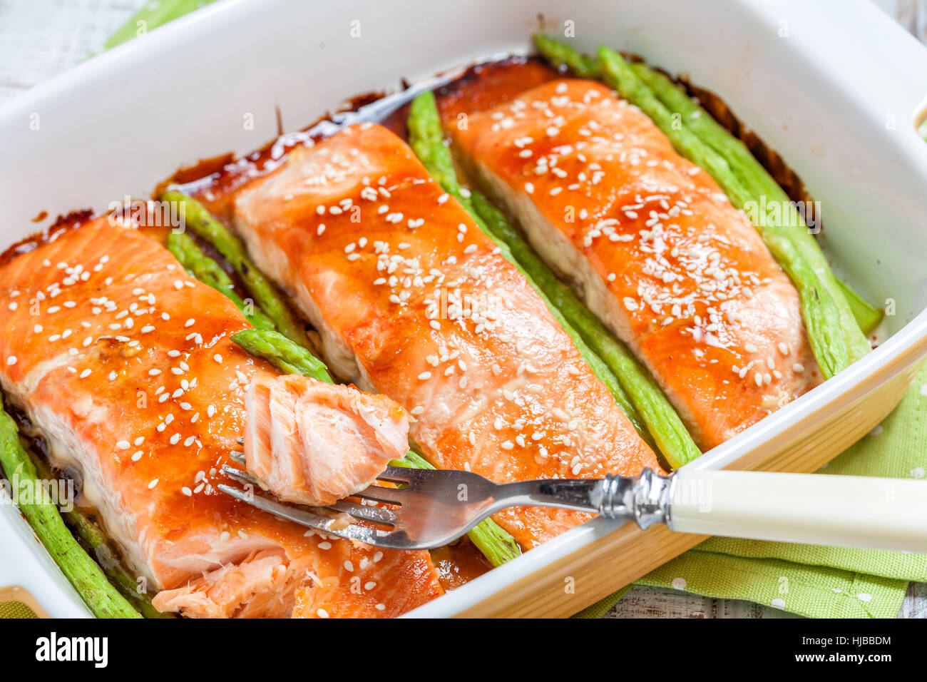Roasted teriyaki salmon Stock Photo