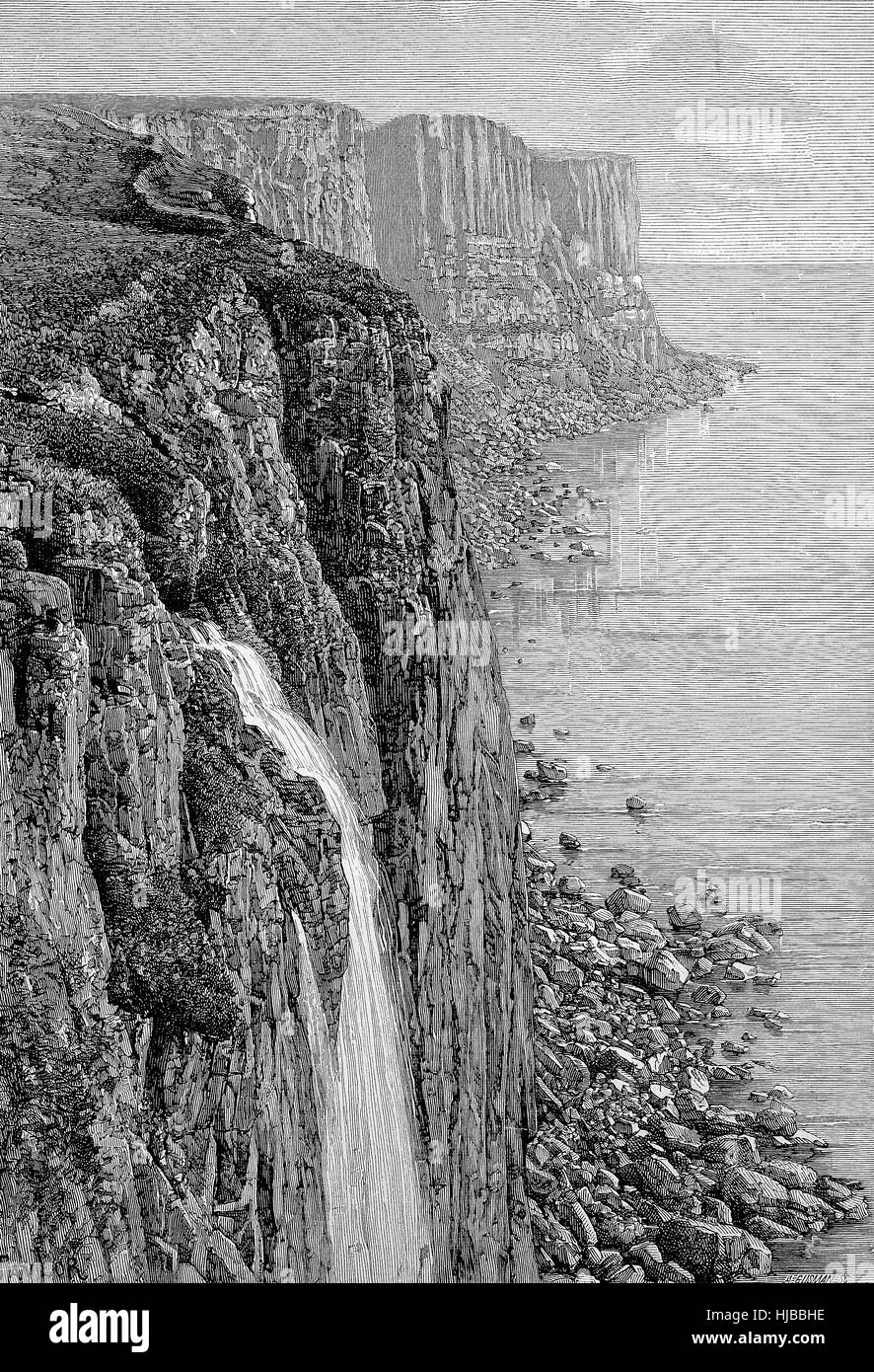 Island of Skye, Scotland, the Kilt Rock, historical image or illustration from the year 1894, digital improved Stock Photo
