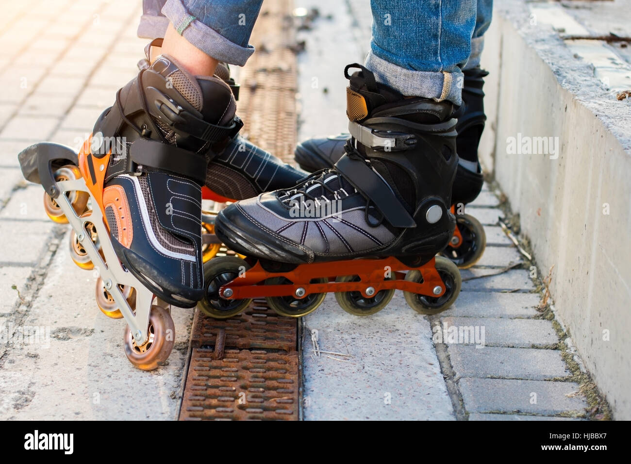 Feet on rollerblades Stock Photo Alamy