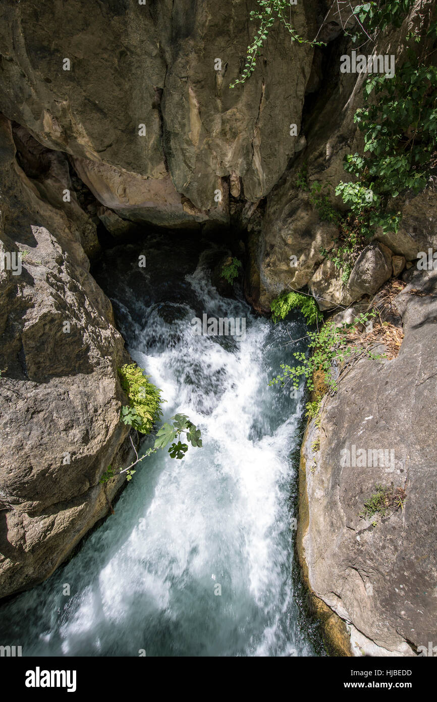 Outrun of underground river in Saklikent (Hidden City) valley. The valley is the second largest