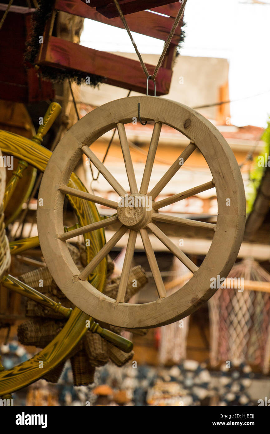 Old traditional style wagon wheel made of wood Stock Photo Alamy