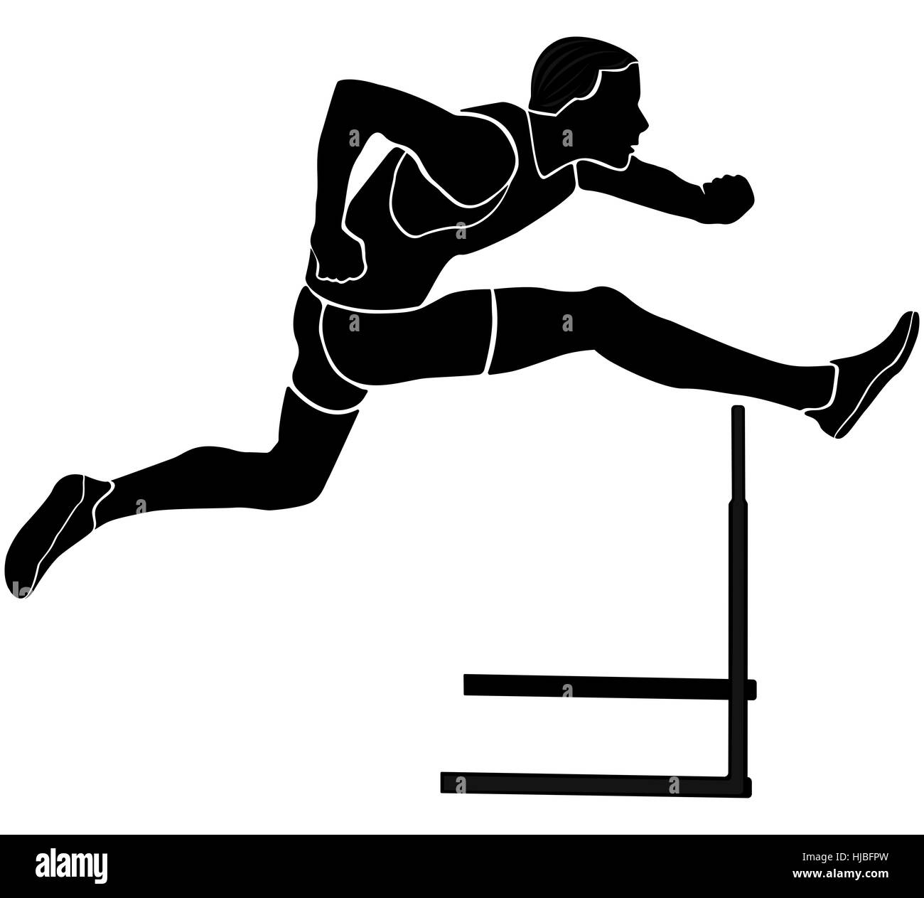 runner athlete running hurdles black silhouette vector illustration Stock Photo