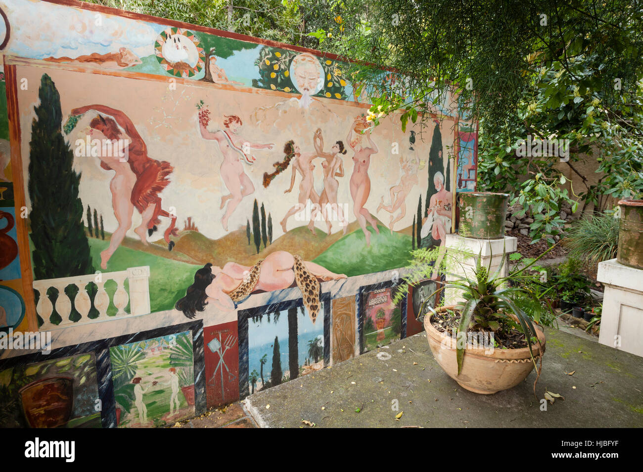 Frescoe in the garden the Clos du Peyronnet, France, Alpes-Maritimes, Menton Stock Photo