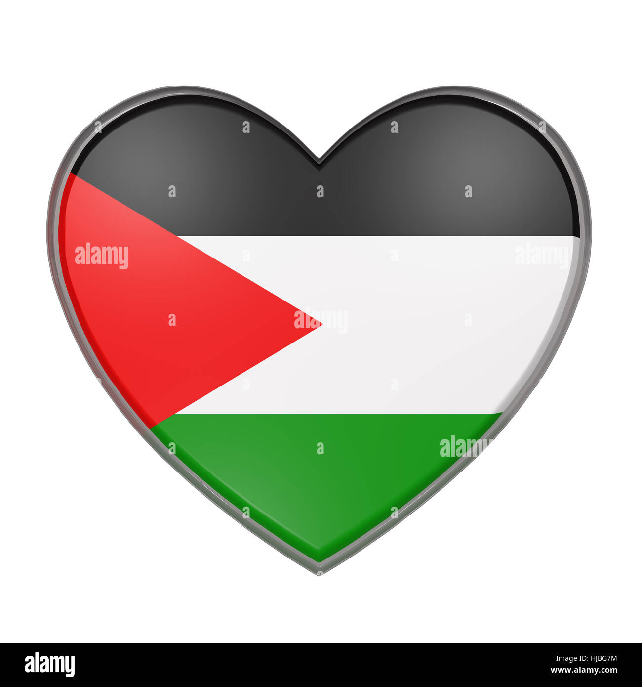 3d rendering of a Palestine flag on a heart. White background Stock Photo