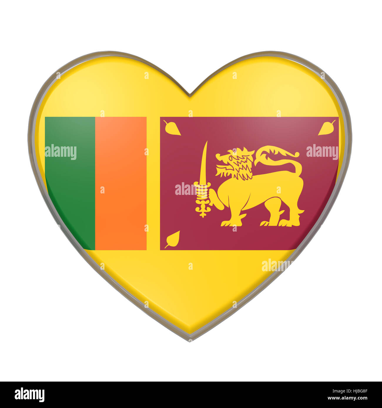 3d rendering of a Sri Lanka flag on a heart. White background Stock Photo
