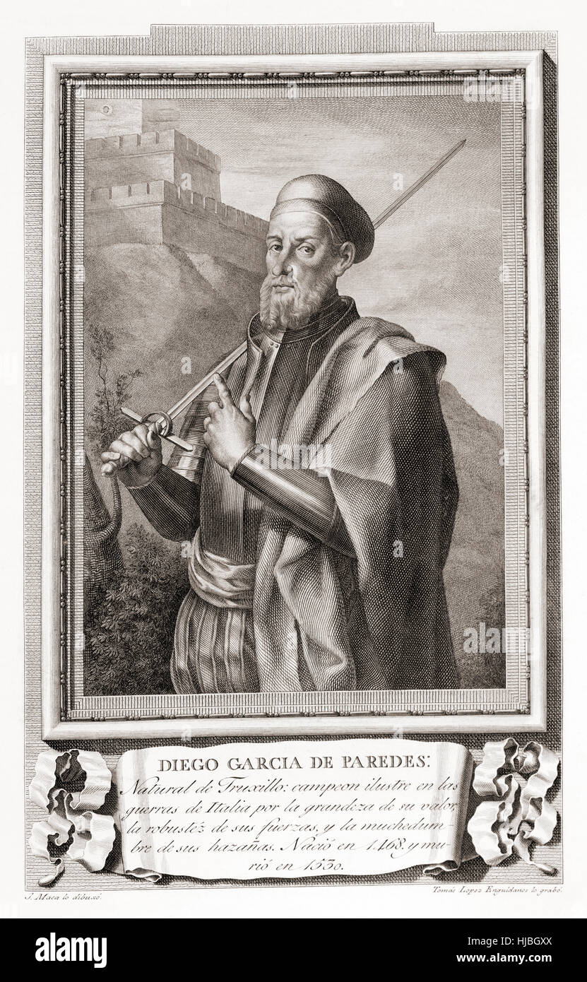 Diego García de Paredes y Torres, 1468 – 1533.  Spanish soldier and duellist.  After an etching in Retratos de Los Españoles Ilustres, published Madrid, 1791 Stock Photo