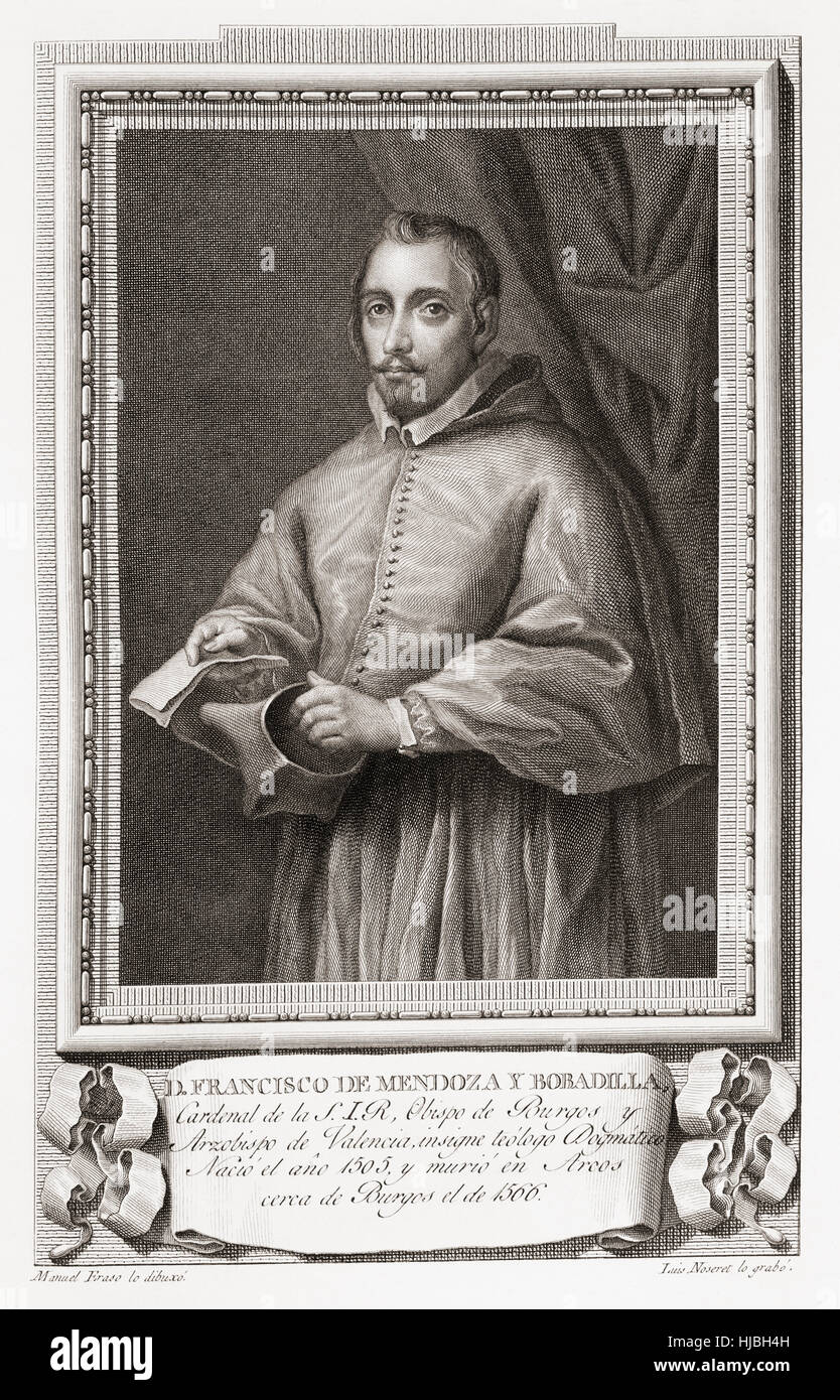 Francisco Mendoza de Bobadilla, 1508 - 1566.  Spanish Roman Catholic Cardinal.  After an etching in Retratos de Los Españoles Ilustres, published Madrid, 1791 Stock Photo