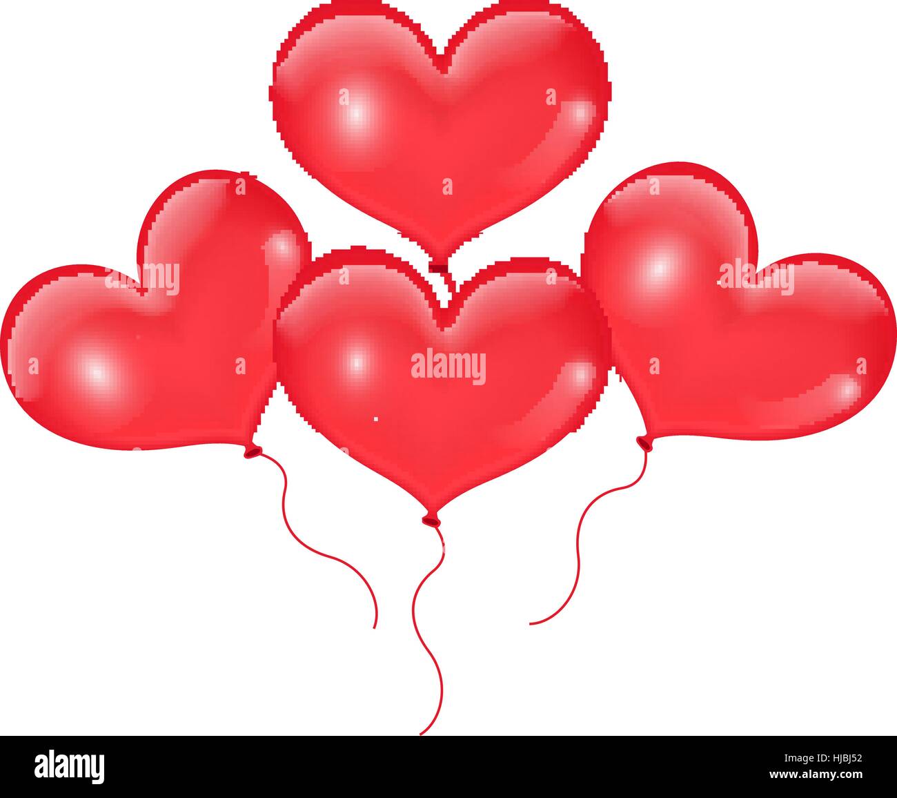 Realistic 3D red balloons in the shape of heart. Isolated on white ...