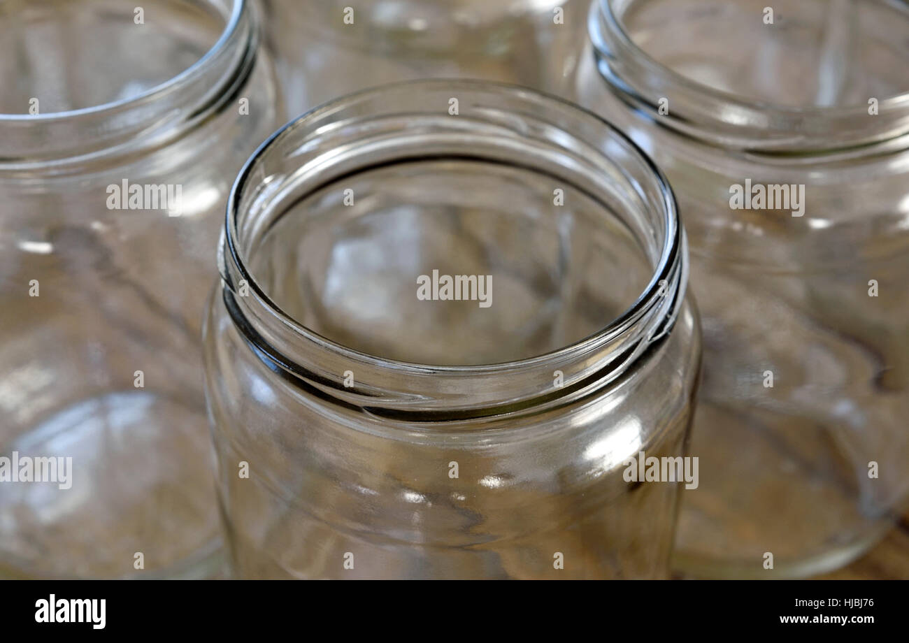 Clean glass jars for reuse or recycling Stock Photo