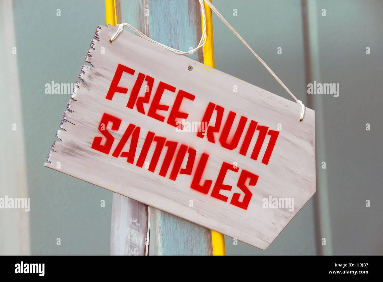 'Free Rum Samples' sign, St Thomas, Caribbean Stock Photo