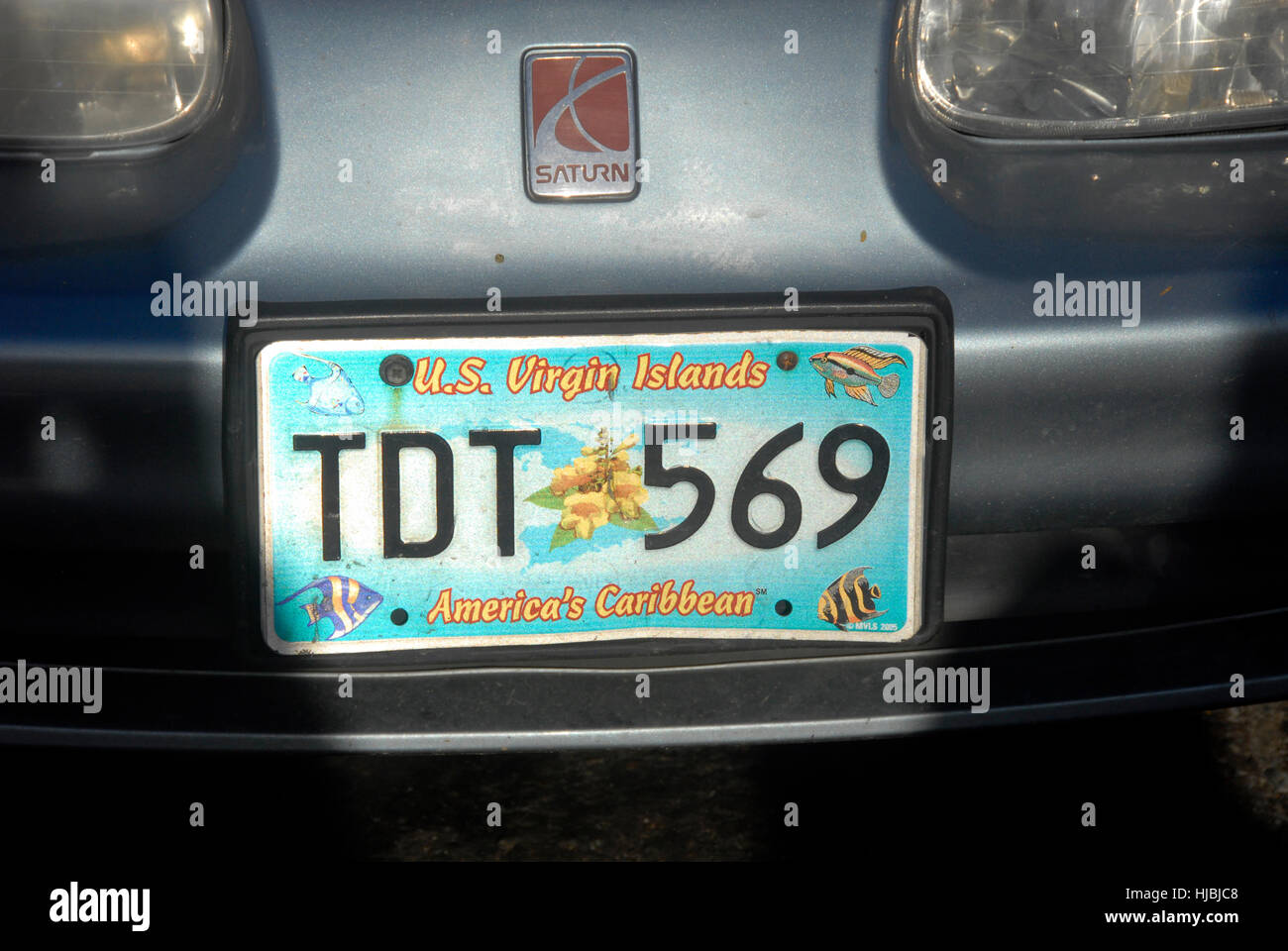 Vehicle number plate, St Thomas, Caribbean Stock Photo