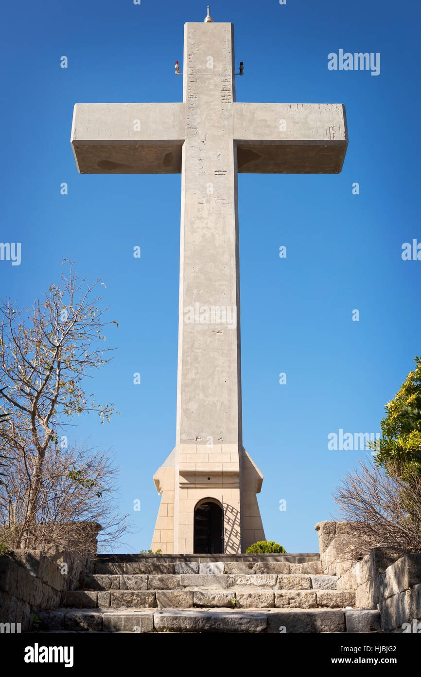 Big Cross at Mount Filerimos on the Island of Rhodes, Greece Stock