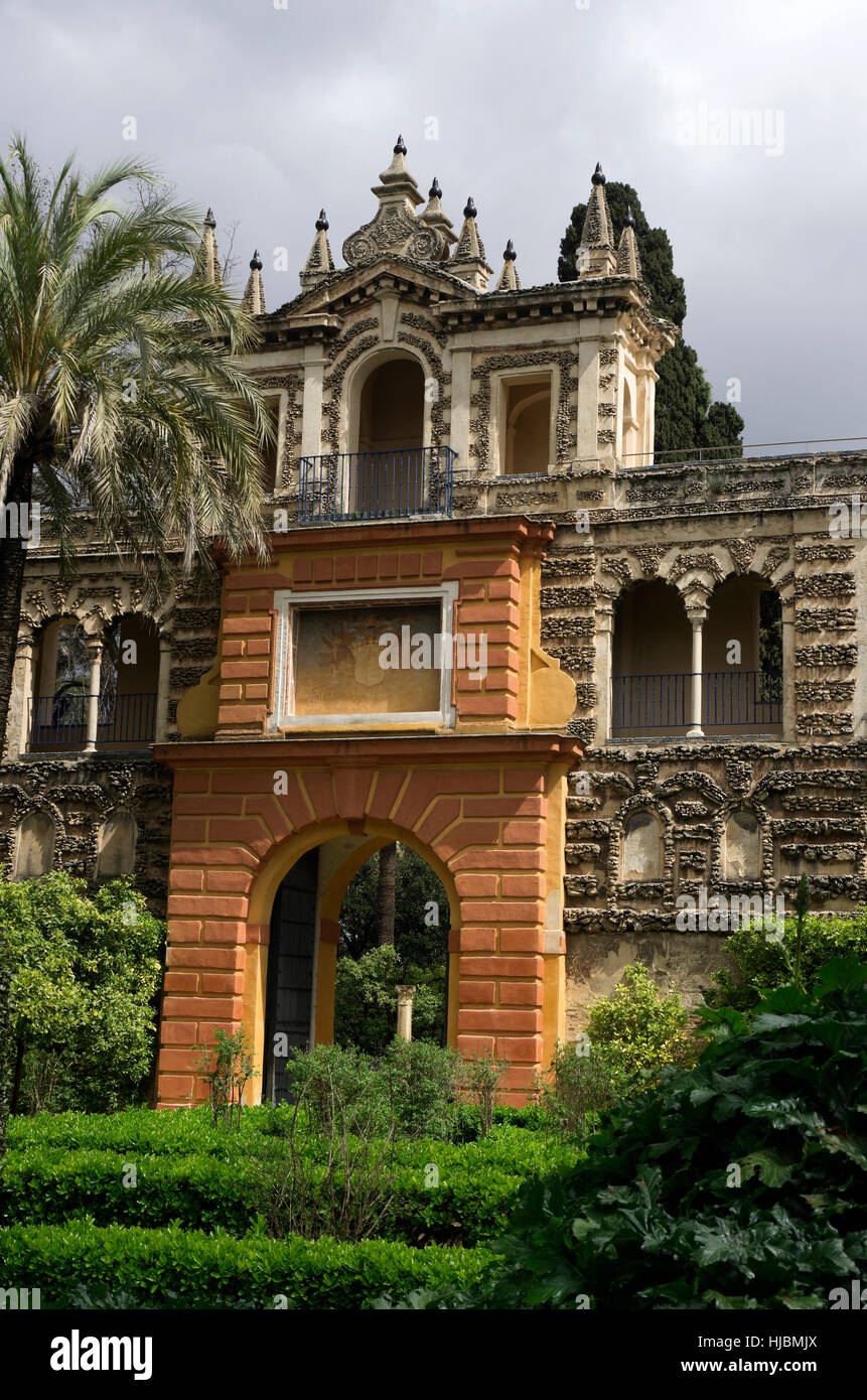 Real Alcázar Gardens,  the upper wall passage. Stock Photo