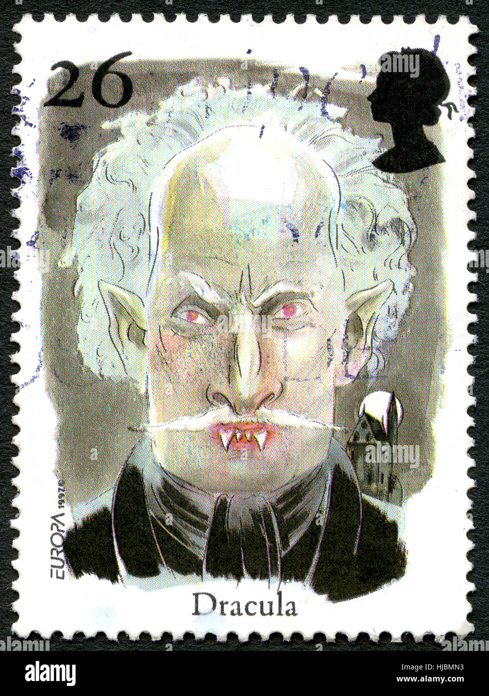 GREAT BRITAIN - CIRCA 1997: A used postage stamp from the UK, depicting an illustration of Vampire Count Dracula, circa 1997. Stock Photo