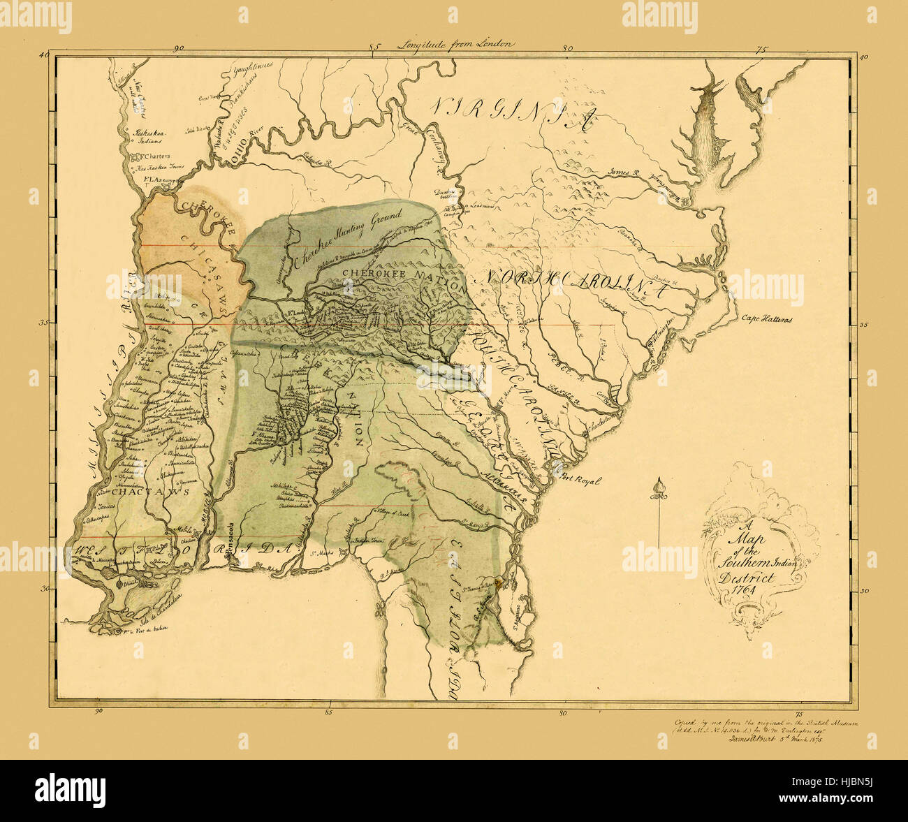 Map Of Cherokee Nation 1764 Stock Photo