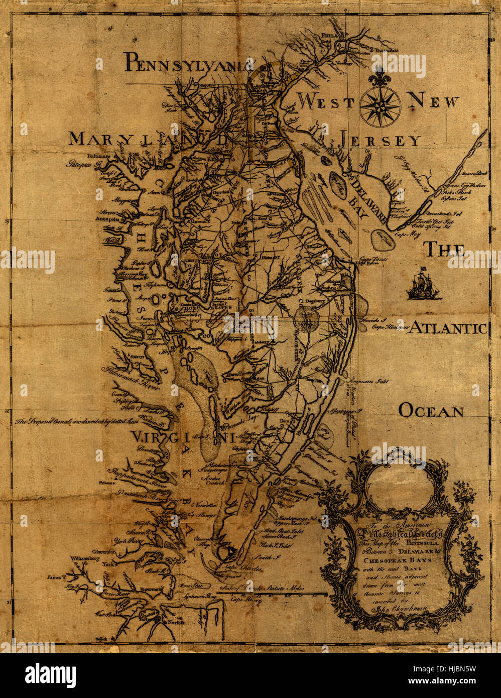 Map of Chesapeake Bay 1774 Stock Photo