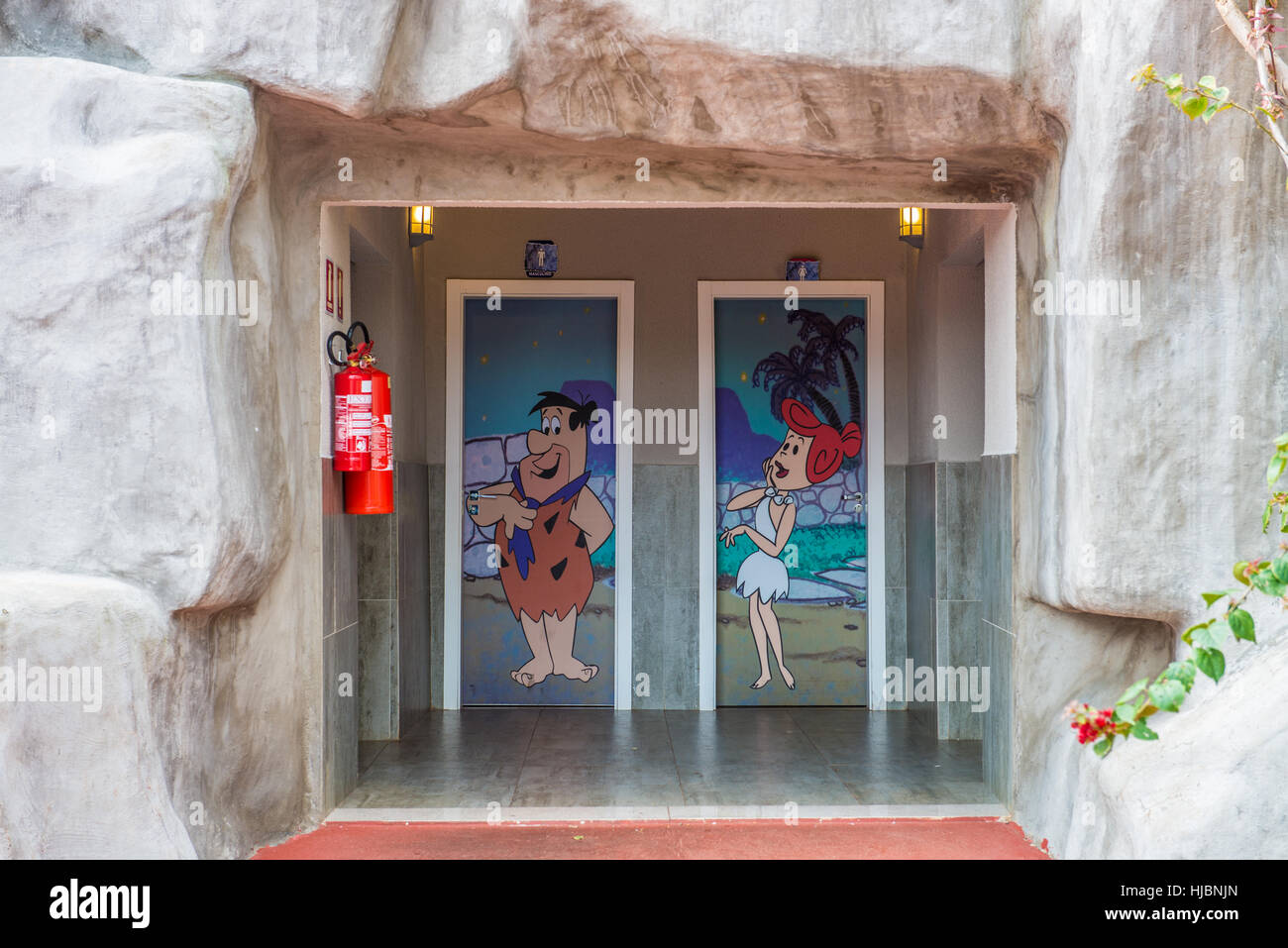 Foz do Iguazu, Brazil - july 10, 2016: Bathroon painting of Fred and Wilma Flintstone character from the Flintstones animated American television sitc Stock Photo