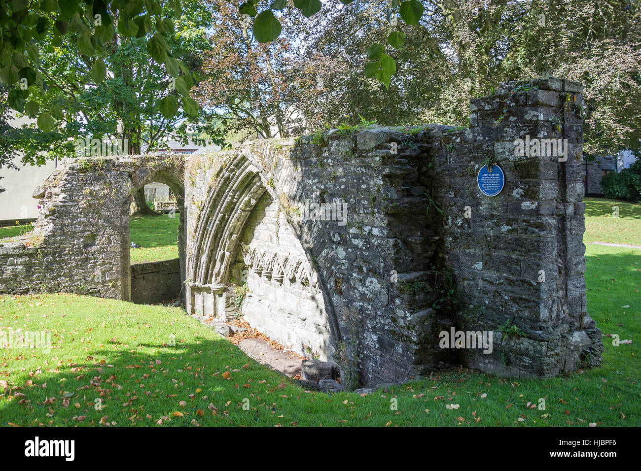 Abbey Cloister ruins by St Eustachius' Parish Church, Plymouth Road, Tavistock, Devon, England, United Kingdom Stock Photo