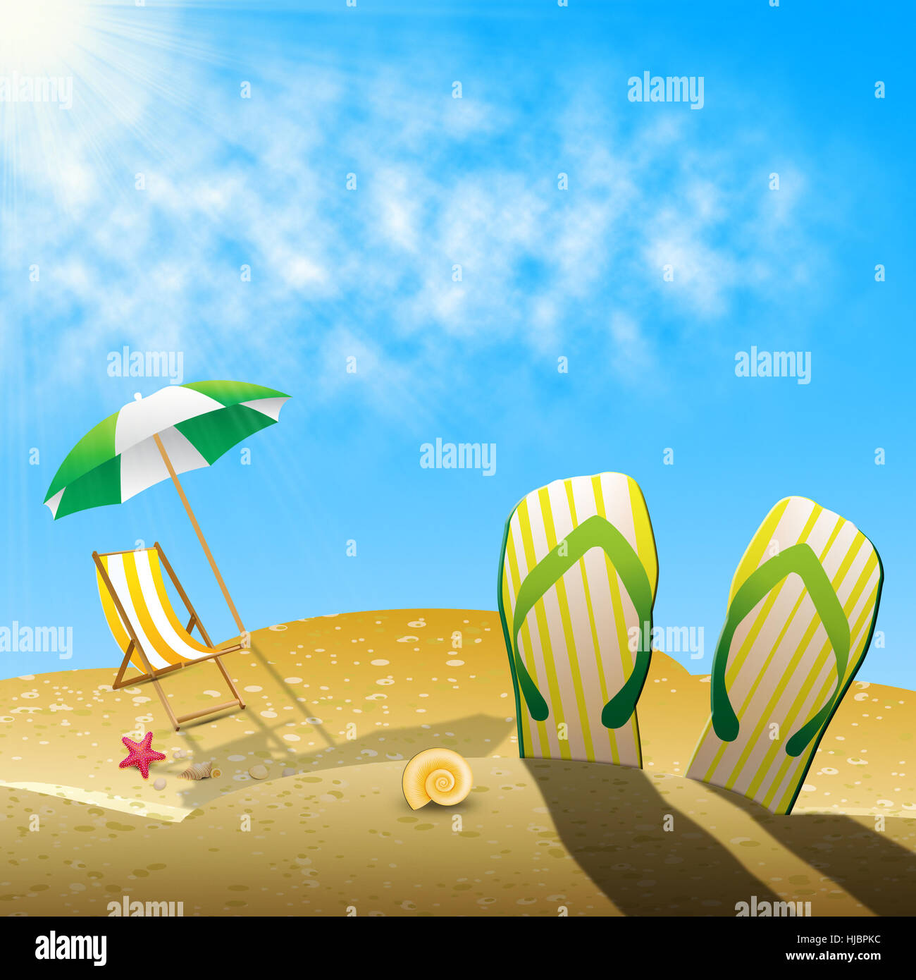 Beautiful Beach Shows Shoes On Summer Sea 3d Illustration Stock Photo ...