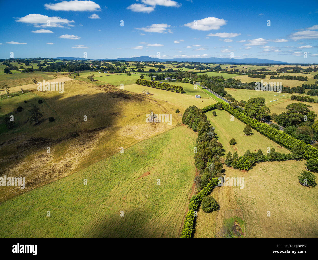 Beautiful countryside on bright summer day aerial landscape Stock Photo