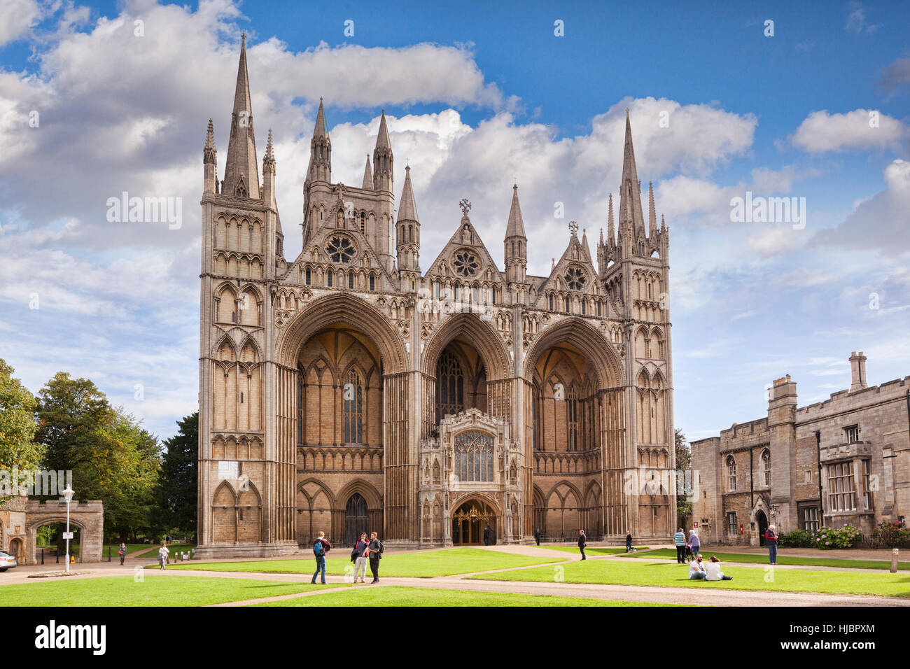 West Front of Peterborough Cathedral, the Cathedral Church of St Peter, St Paul and St Andrew – also known as Saint Peter's Cathedral in the United Ki Stock Photo