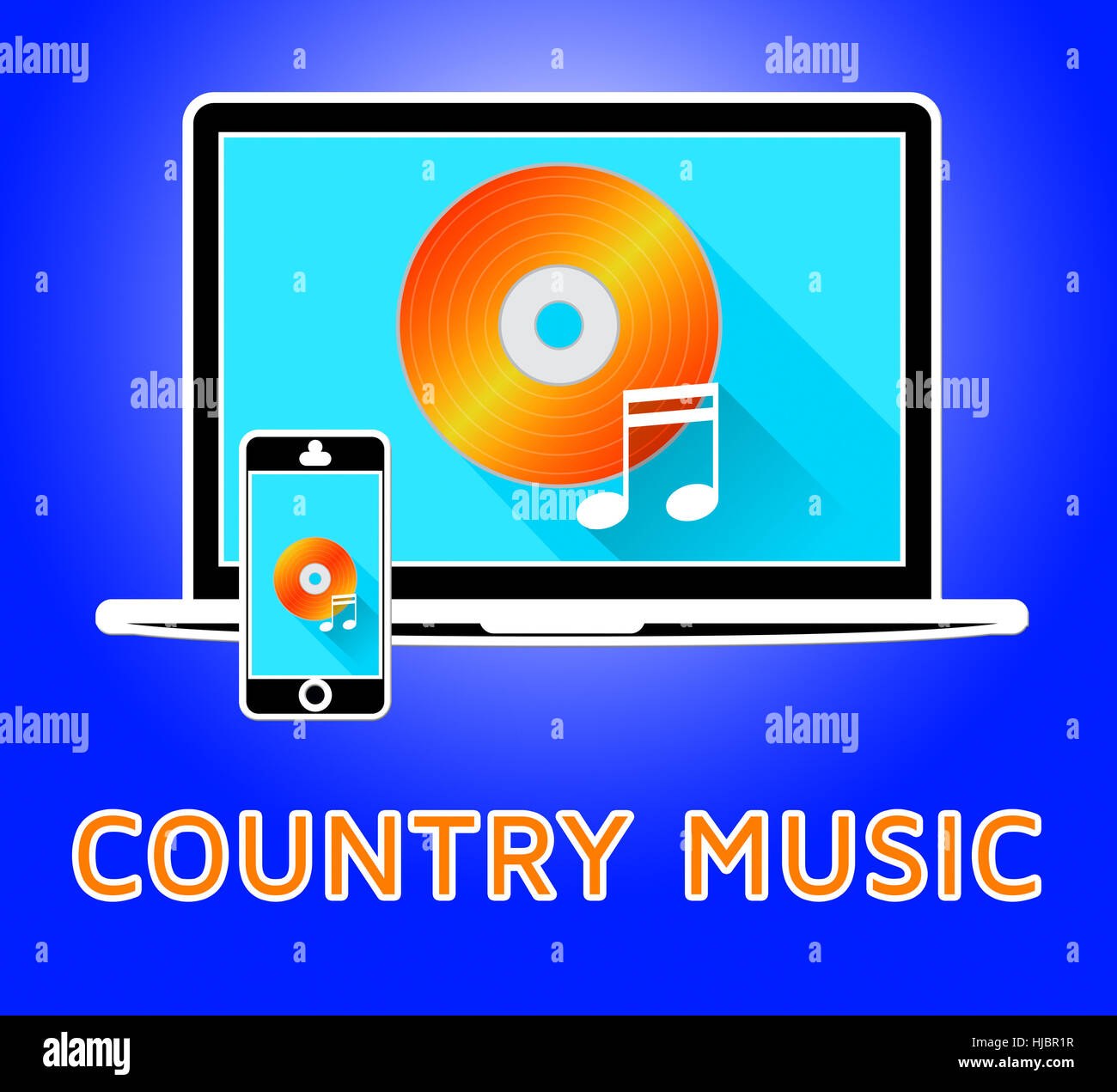 Country Music Laptop And Phone Represents Sound Tracks 3d Illustration Stock Photo