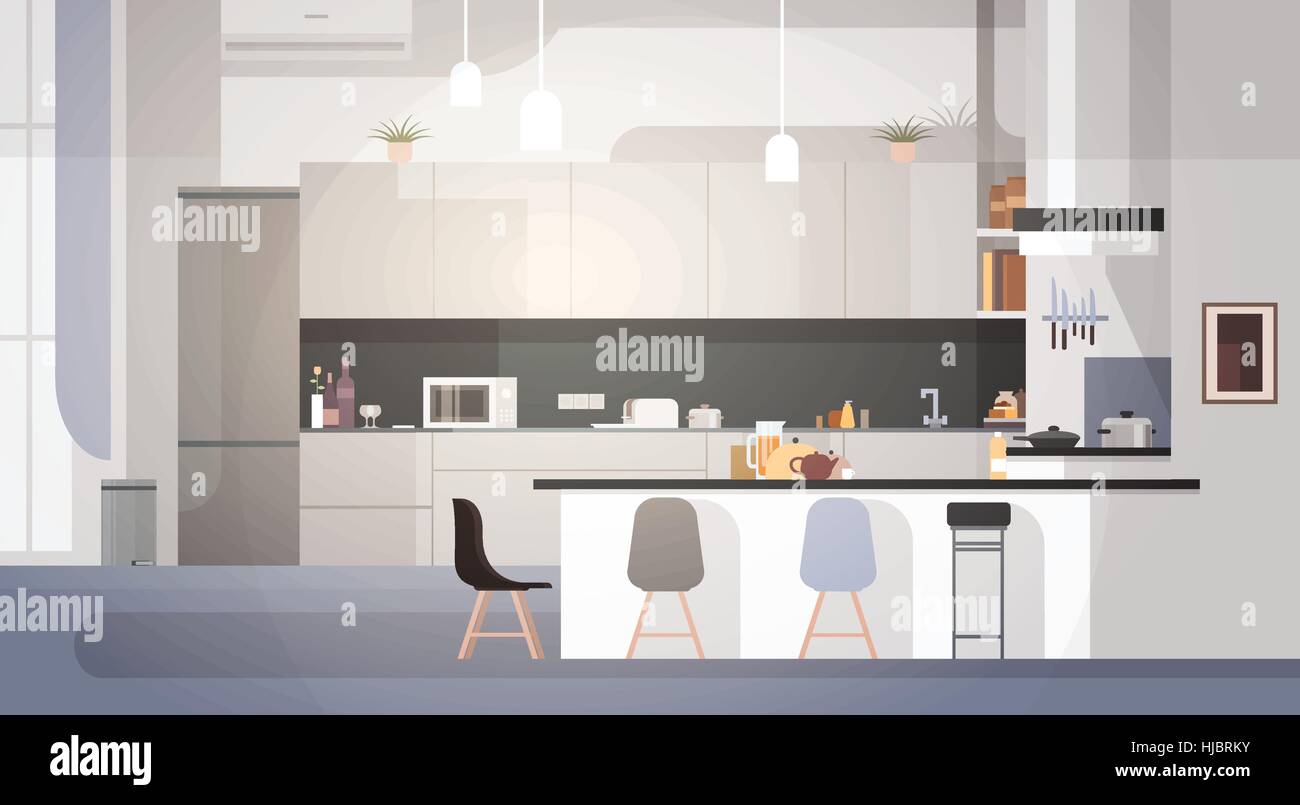 Modern Kitchen Interior Empty No People House Room Stock Vector